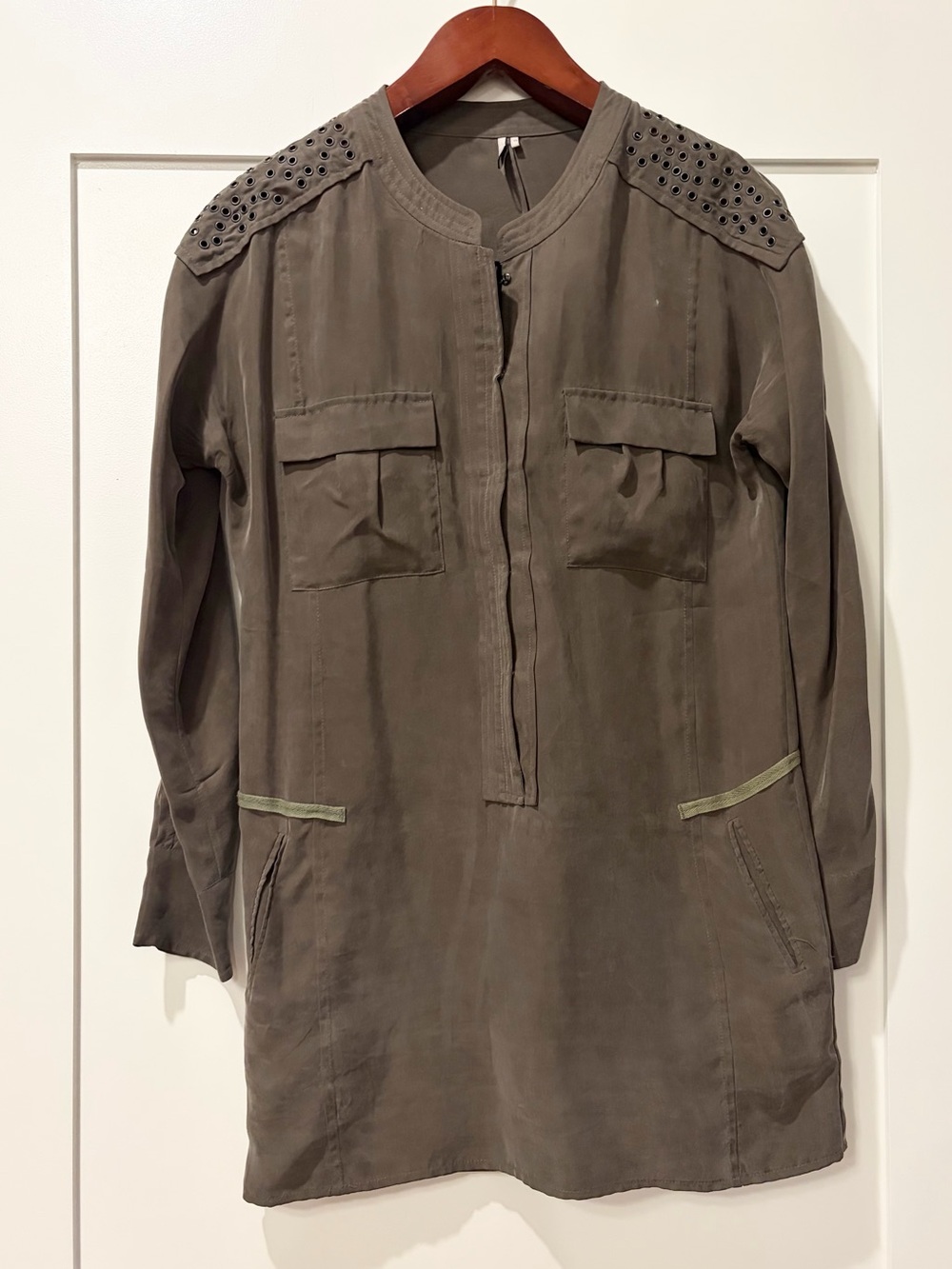 IRO oversized khaki 100% silk shirt dress